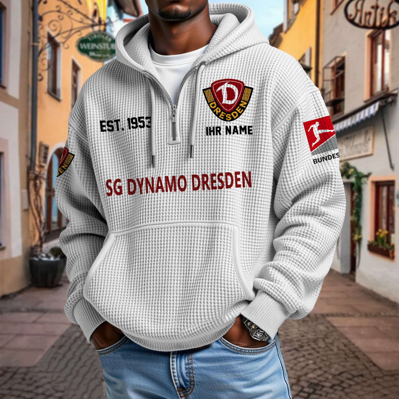 SG Dynamo Dresden – Waffel-Hoodie neue Version mit Ihrem Namen SG Dynamo Dresden – Waffel-Hoodie neue Version mit Ihrem Namen