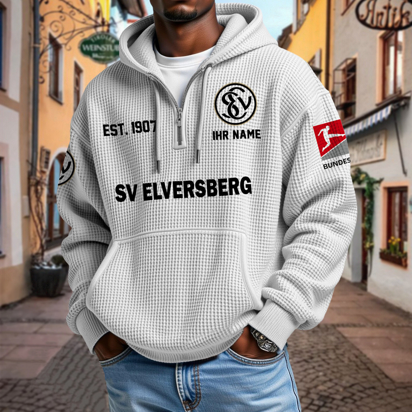 SV Elversberg – Waffel-Hoodie neue Version mit Ihrem Namen SV Elversberg – Waffel-Hoodie neue Version mit Ihrem Namen