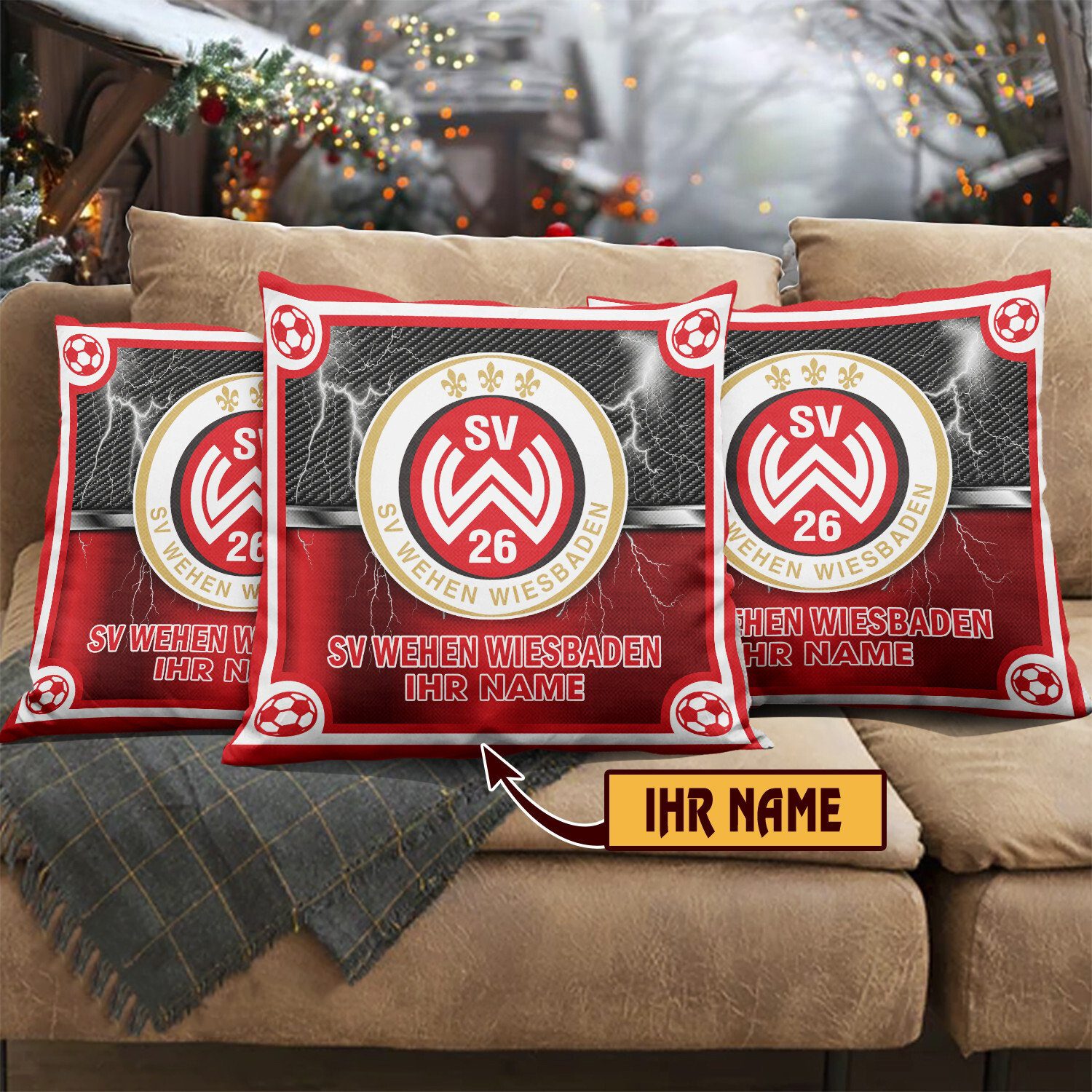 SV Wehen Wiesbaden – Individueller Name im neuen Design, Kissen mit Füllung SV Wehen Wiesbaden – Individueller Name im neuen Design, Kissen mit Füllung