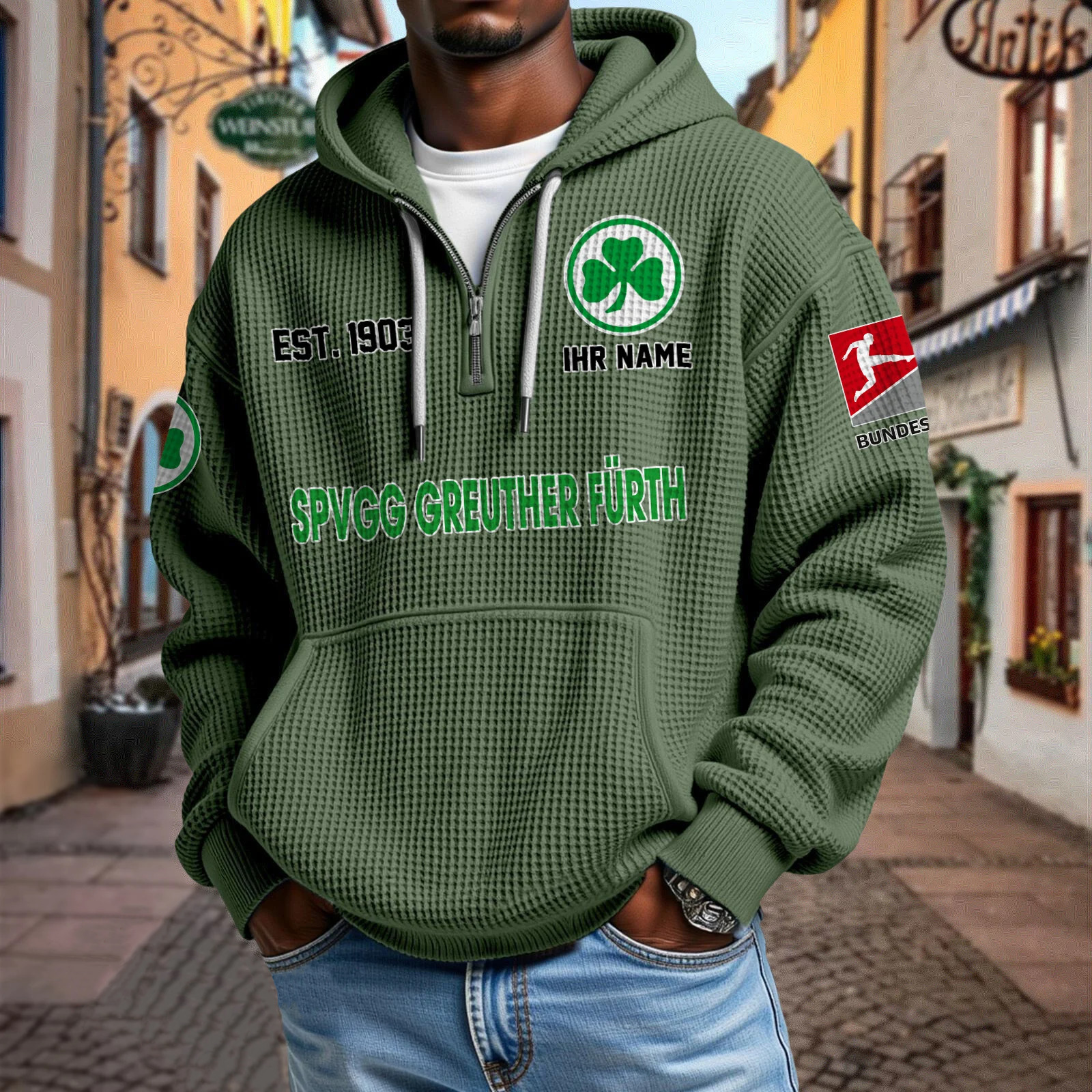 SpVgg Greuther Fürth – Waffel-Hoodie neue Version mit Ihrem Namen SpVgg Greuther Fürth – Waffel-Hoodie neue Version mit Ihrem Namen