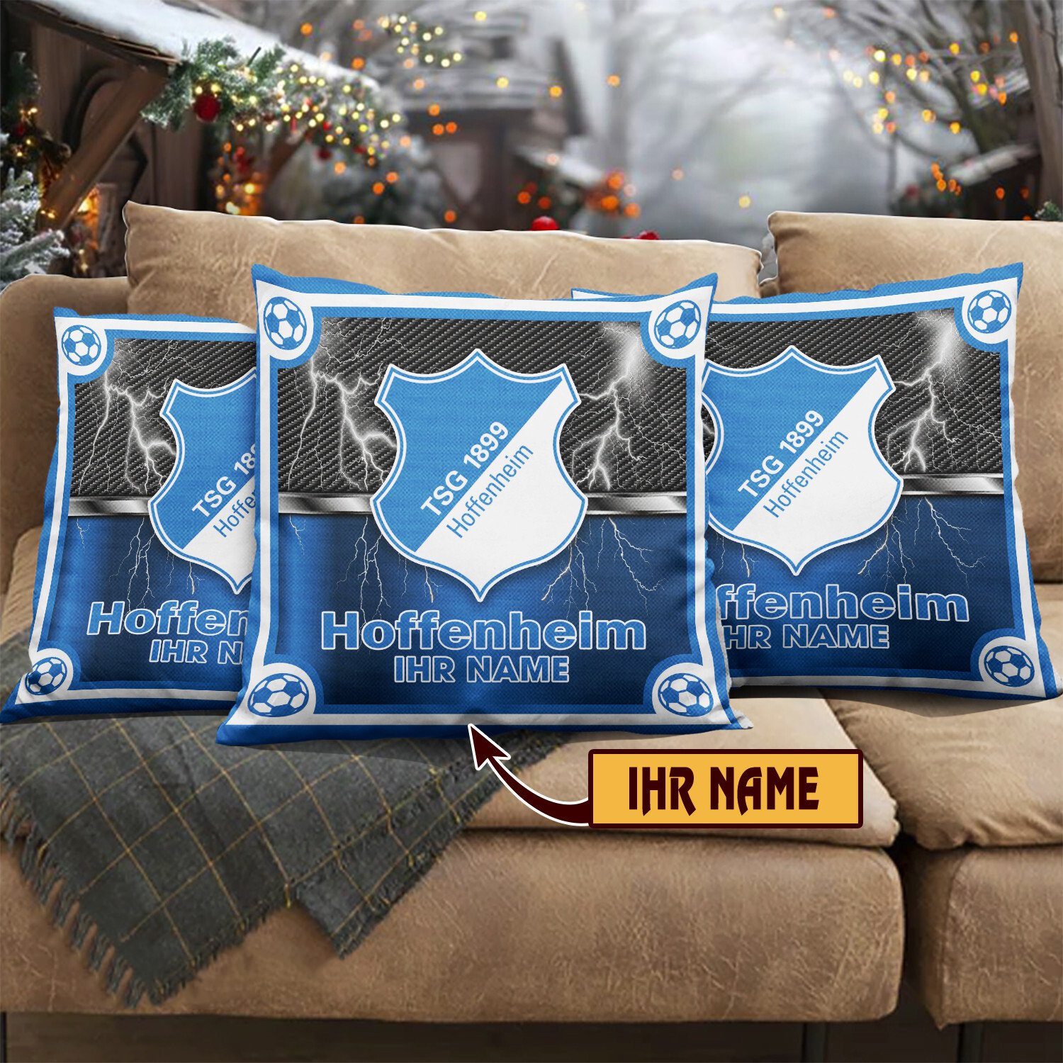 TSG 1899 Hoffenheim – Individueller Name im neuen Design, Kissen mit Füllung TSG 1899 Hoffenheim – Individueller Name im neuen Design, Kissen mit Füllung