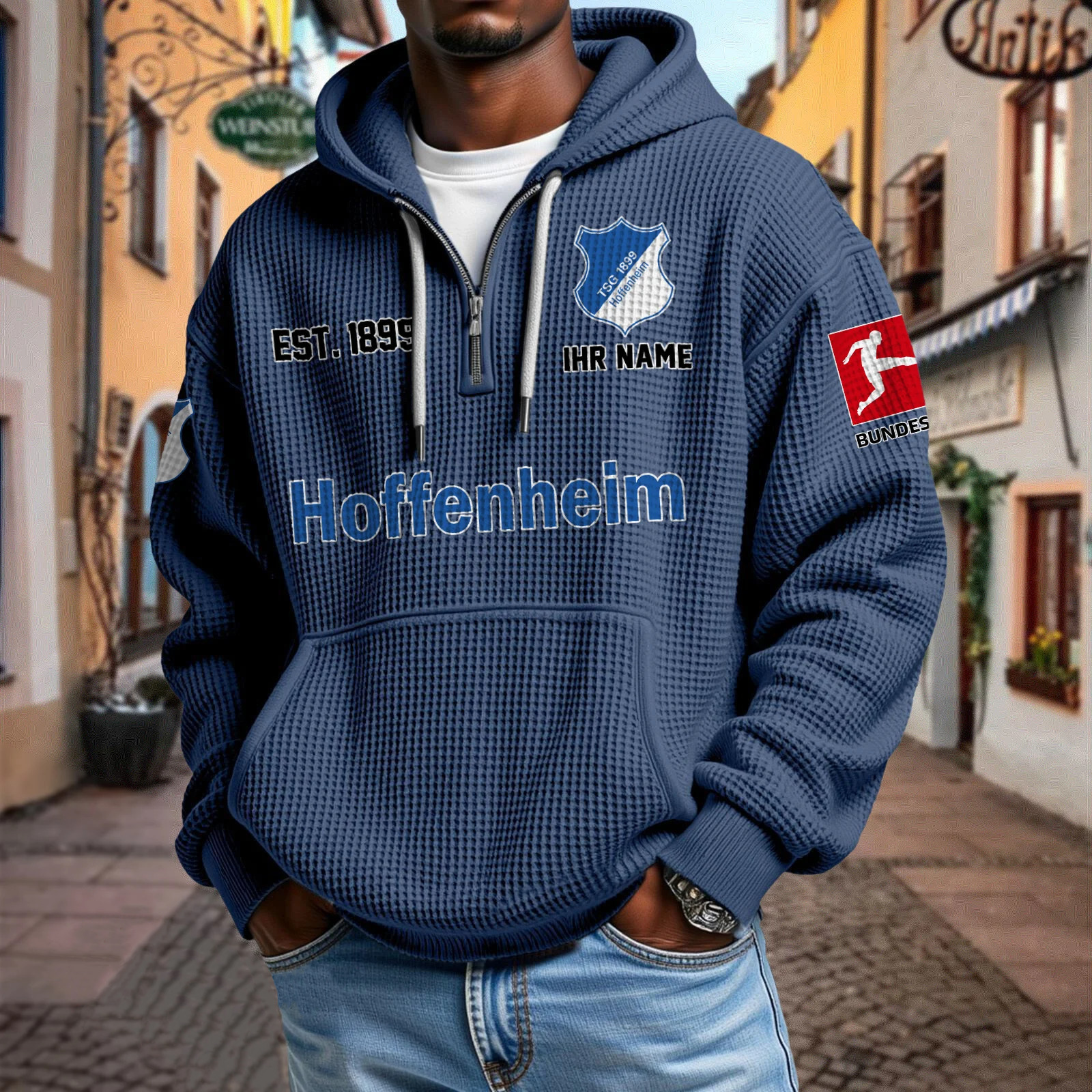 TSG 1899 Hoffenheim – Waffel-Hoodie neue Version mit Ihrem Namen TSG 1899 Hoffenheim – Waffel-Hoodie neue Version mit Ihrem Namen