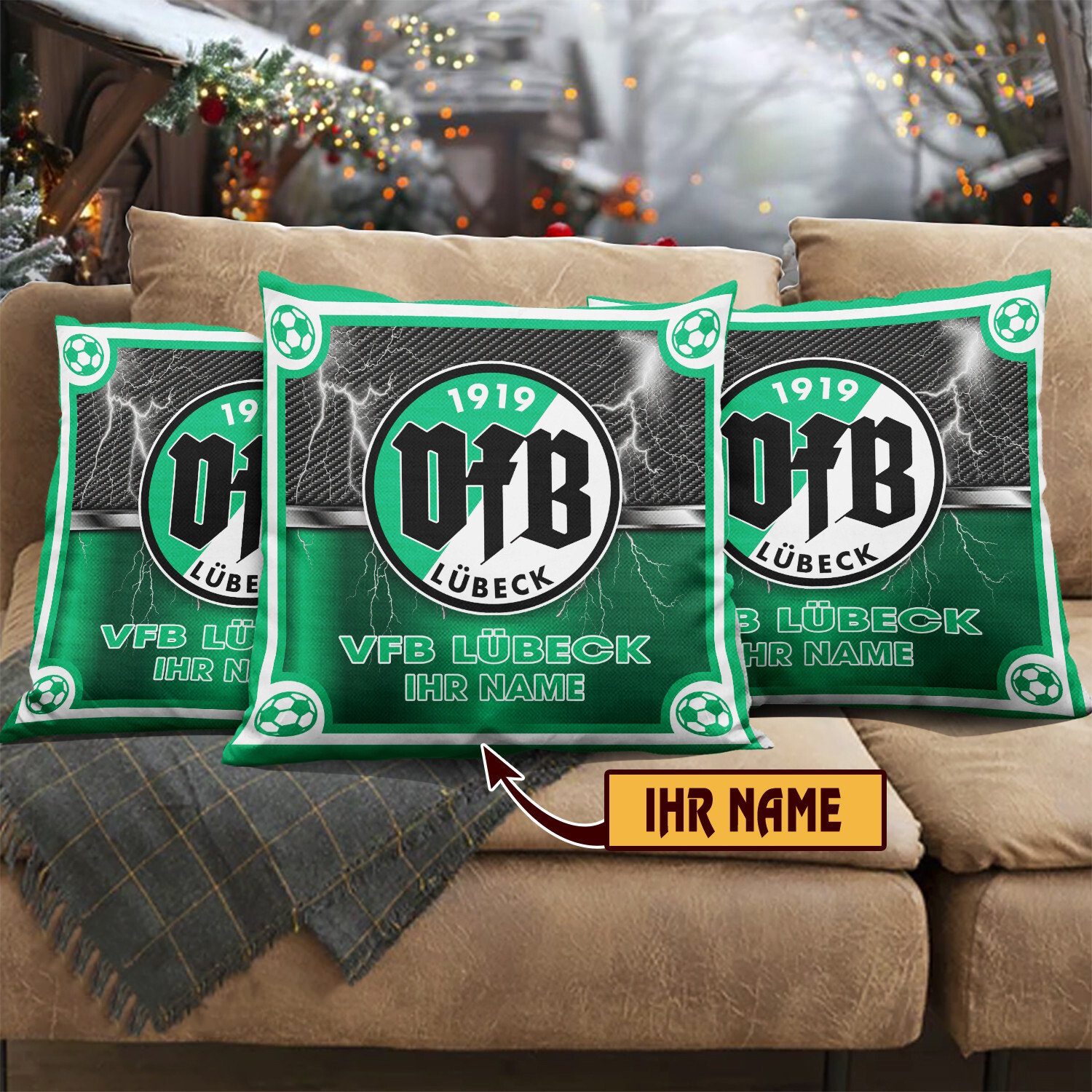 VfB Lübeck – Individueller Name im neuen Design, Kissen mit Füllung VfB Lübeck – Individueller Name im neuen Design, Kissen mit Füllung