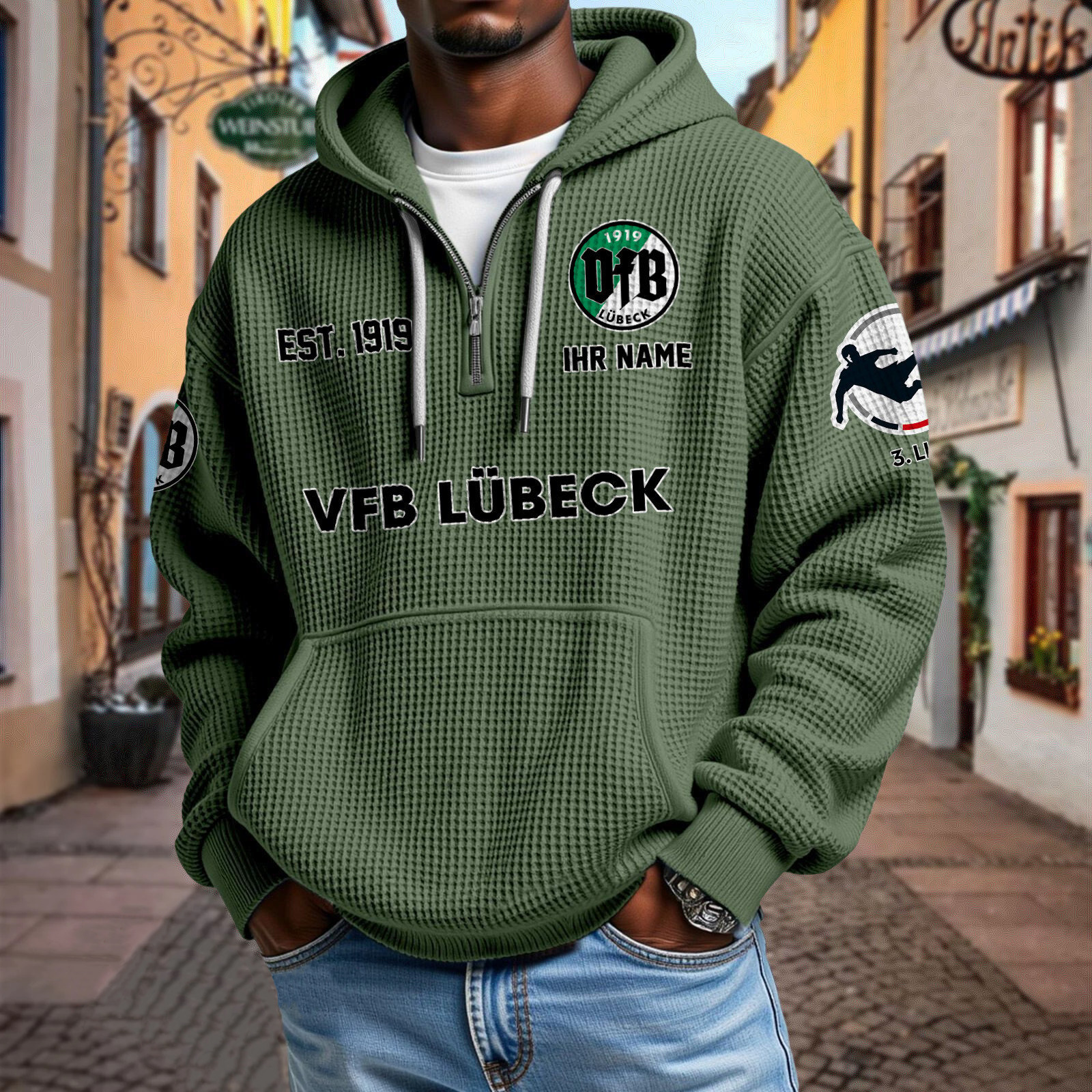 VfB Lübeck – Waffel-Hoodie neue Version mit Ihrem Namen VfB Lübeck – Waffel-Hoodie neue Version mit Ihrem Namen