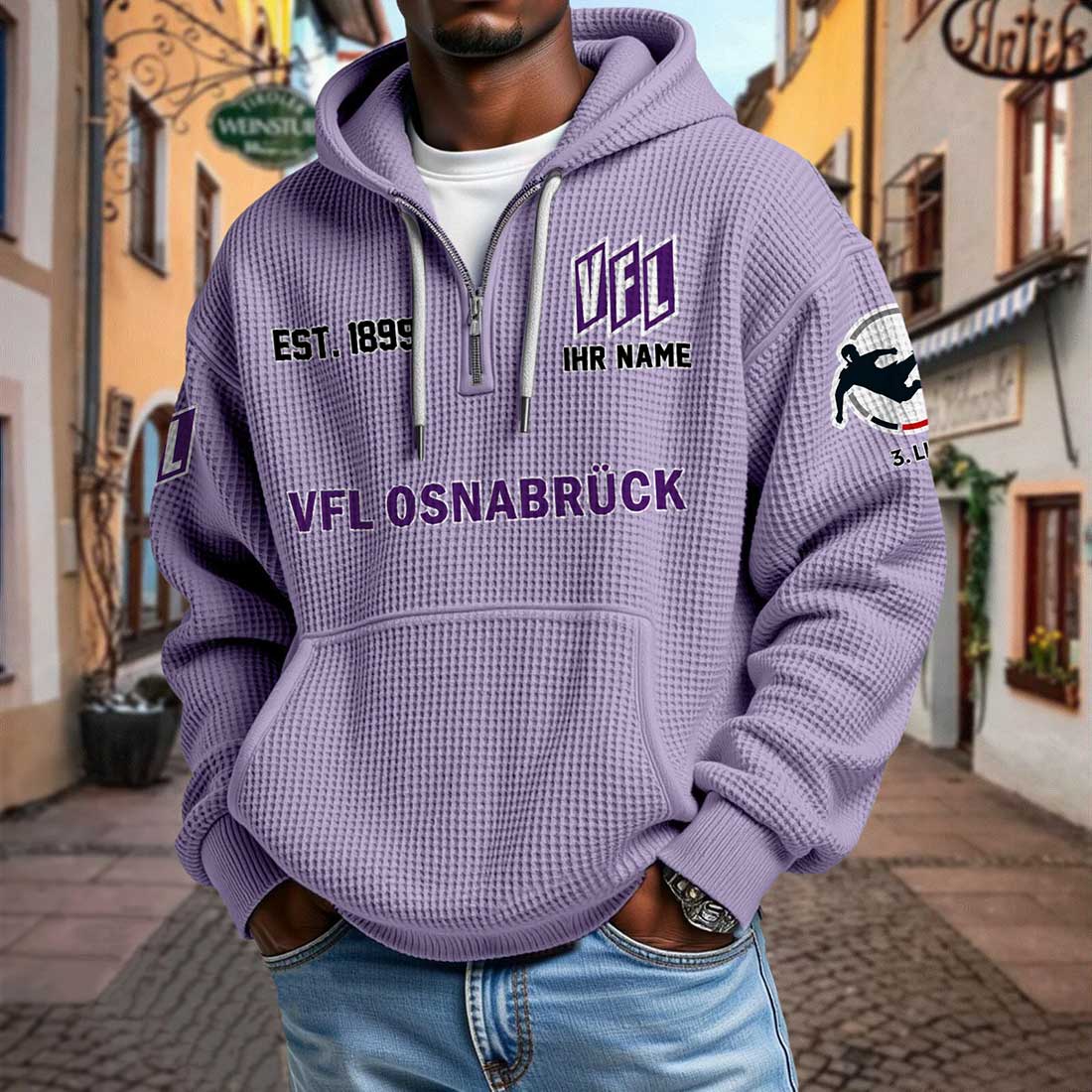 VfL Osnabrück – Waffel-Hoodie neue Version mit Ihrem Namen VfL Osnabrück – Waffel-Hoodie neue Version mit Ihrem Namen