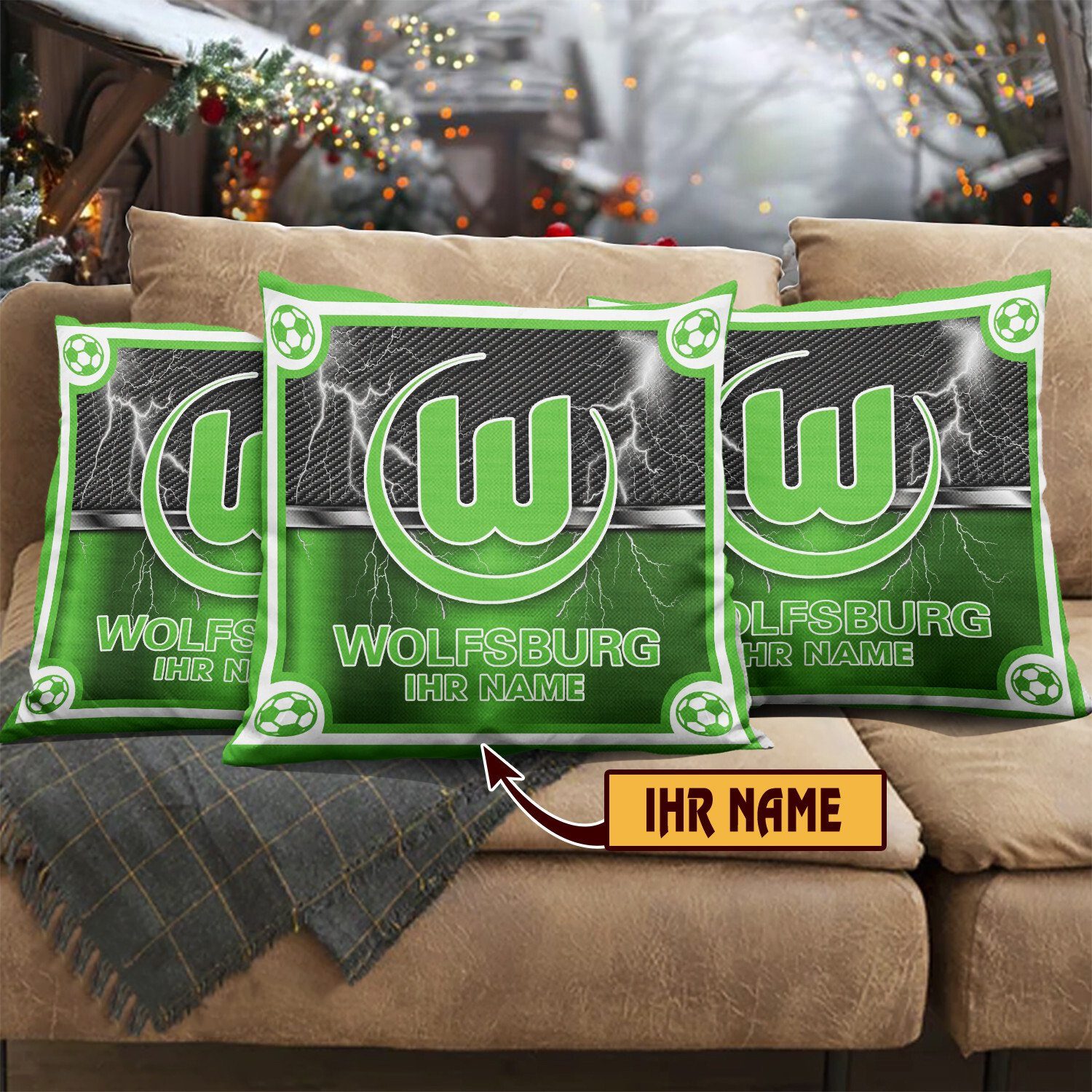 VfL Wolfsburg – Individueller Name im neuen Design, Kissen mit Füllung VfL Wolfsburg – Individueller Name im neuen Design, Kissen mit Füllung