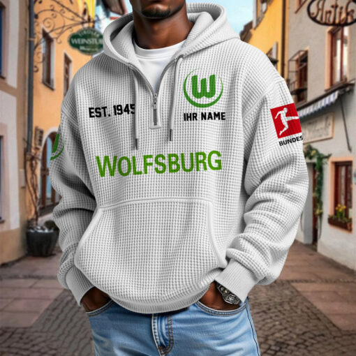 VfL Wolfsburg – Waffel-Hoodie neue Version mit Ihrem Namen VfL Wolfsburg – Waffel-Hoodie neue Version mit Ihrem Namen