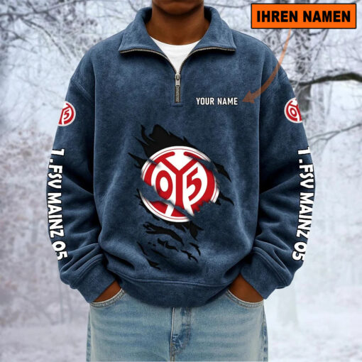 1. FSV Mainz 05 – Sweatshirt mit Halbzip – Neue Version mit Ihrem Namen 1. FSV Mainz 05 – Sweatshirt mit Halbzip – Neue Version mit Ihrem Namen
