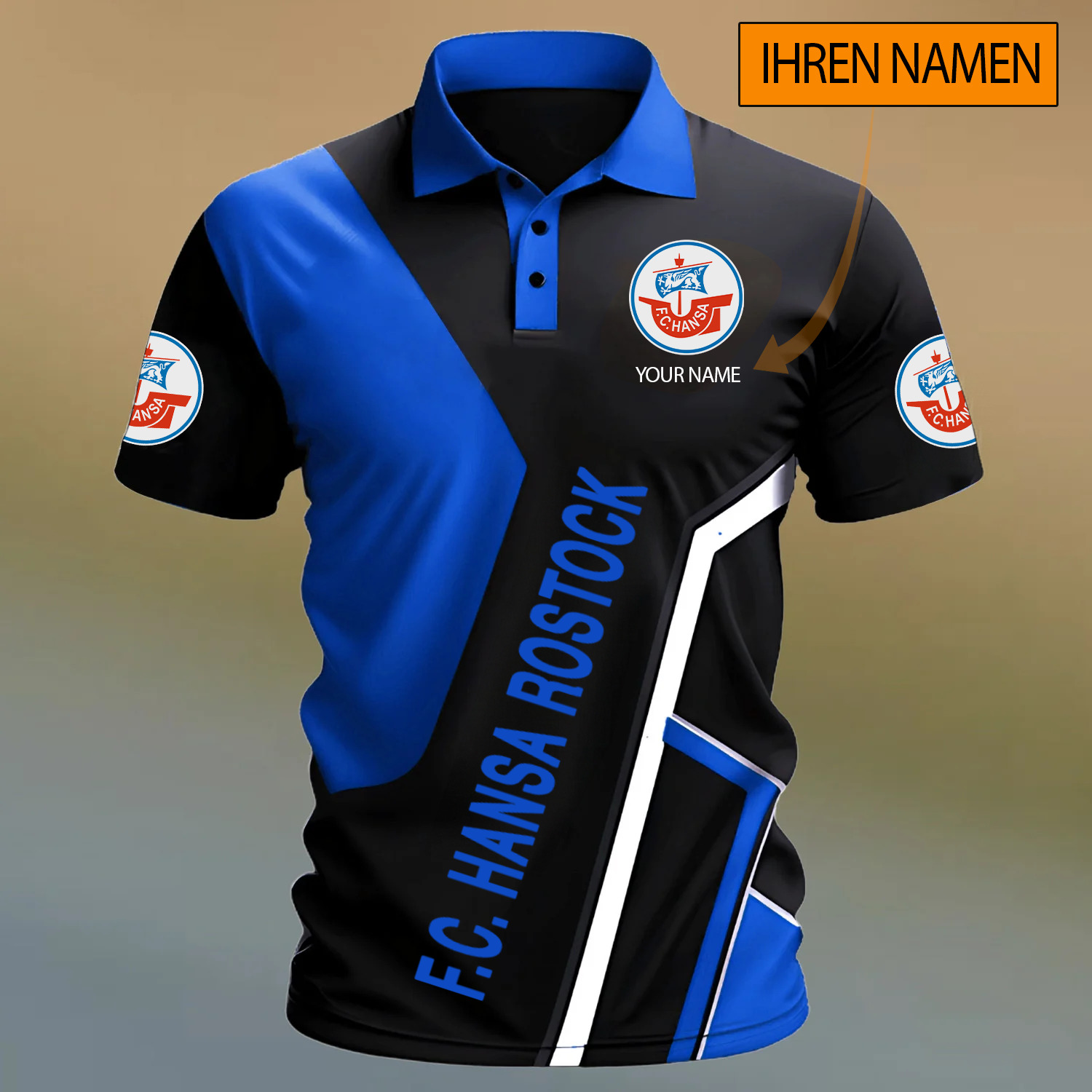 FC Hansa Rostock – Polo Hemd Sonderausgabe mit Ihrem Namen FC Hansa Rostock – Polo Hemd Sonderausgabe mit Ihrem Namen