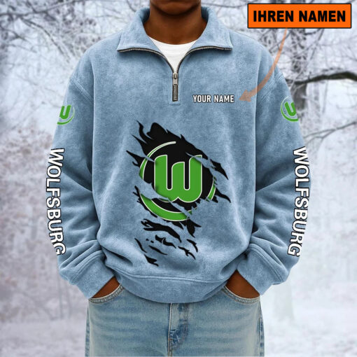 VfL Wolfsburg – Sweatshirt mit Halbzip – Neue Version mit Ihrem Namen VfL Wolfsburg – Sweatshirt mit Halbzip – Neue Version mit Ihrem Namen