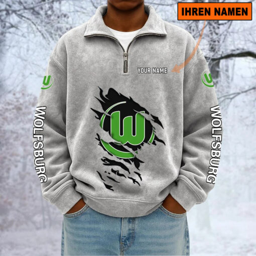 VfL Wolfsburg – Sweatshirt mit Halbzip – Neue Version mit Ihrem Namen VfL Wolfsburg – Sweatshirt mit Halbzip – Neue Version mit Ihrem Namen