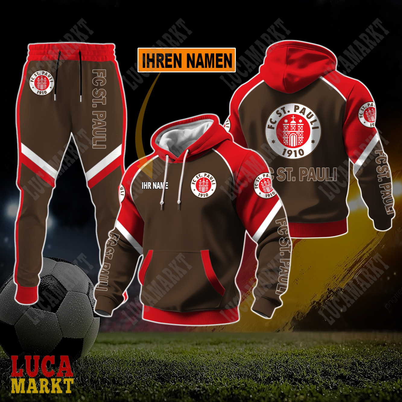 FC St. Pauli – Kapuzenpullover und Hose Sonderausgabe mit Ihrem Namen FC St. Pauli – Kapuzenpullover und Hose Sonderausgabe mit Ihrem Namen