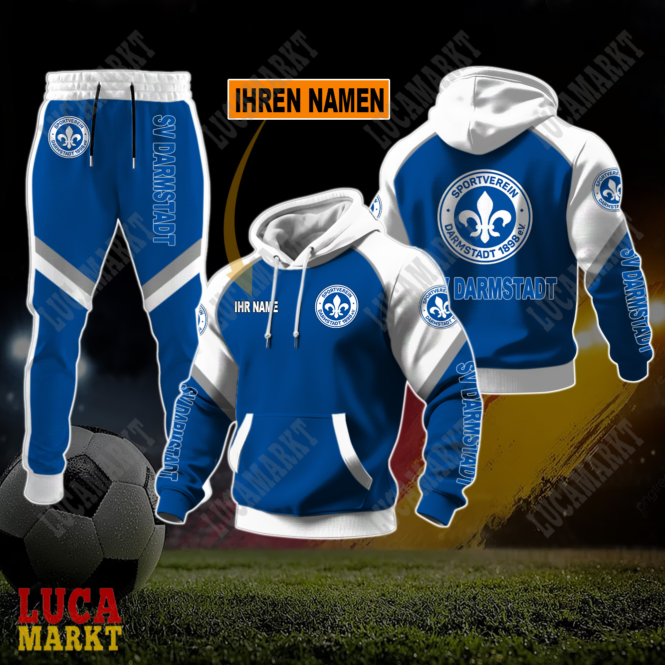 SV Darmstadt 98 – Kapuzenpullover und Hose Sonderausgabe mit Ihrem Namen SV Darmstadt 98 – Kapuzenpullover und Hose Sonderausgabe mit Ihrem Namen