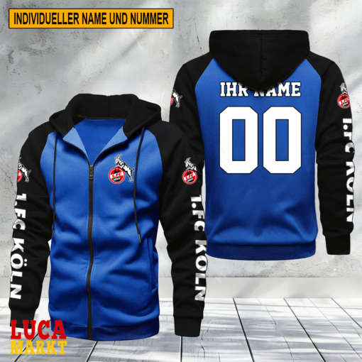 1. FC Köln – Raglan Zip Hoodie Neue Edition mit Individueller Name Nummer 1. FC Köln – Raglan Zip Hoodie Neue Edition mit Individueller Name Nummer