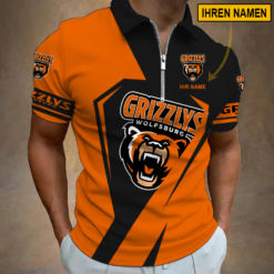 Grizzlys Wolfsburg - Reißverschluss Poloshirt Sonderausgabe mit Ihrem Namen