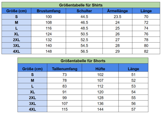 Größentabelle für Waffelstrick-Set