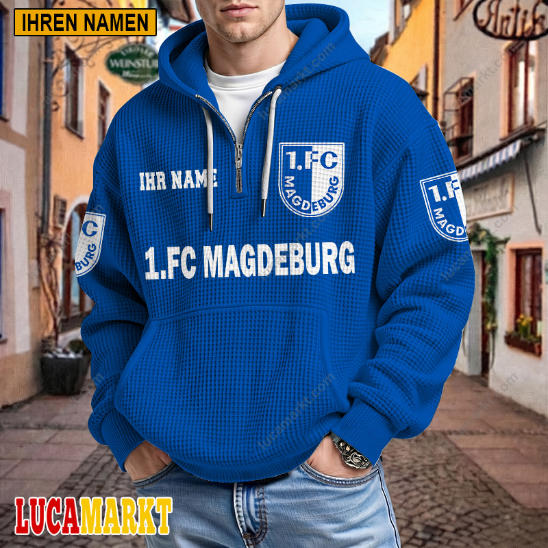 1. FC Magdeburg – Waffel-Hoodie Neue Edition mit Ihrem Namen 1. FC Magdeburg – Waffel-Hoodie Neue Edition mit Ihrem Namen
