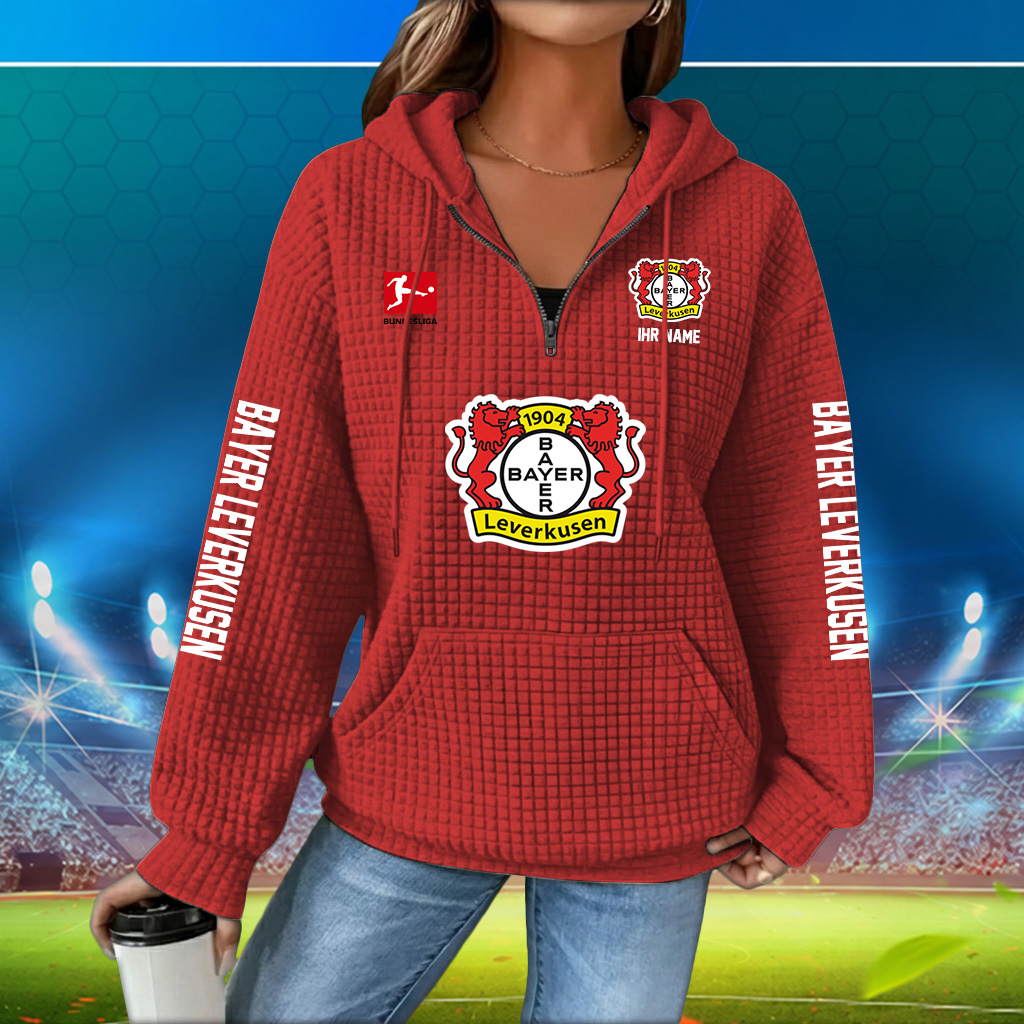Bayer 04 Leverkusen – Waffel-Hoodie Fan-Edition mit Ihrem Namen Bayer 04 Leverkusen – Waffel-Hoodie Fan-Edition mit Ihrem Namen