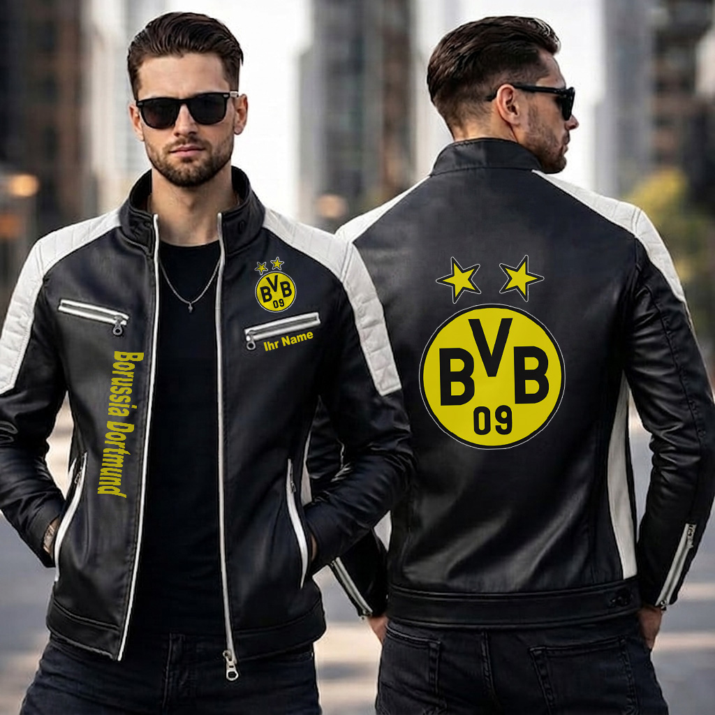 Borussia Dortmund – Slim-Fit-Lederjacke Sonderedition mit Ihrem Namen Borussia Dortmund – Slim-Fit-Lederjacke Sonderedition mit Ihrem Namen