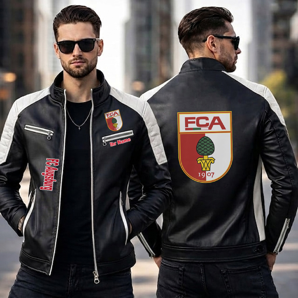 FC Augsburg – Slim-Fit-Lederjacke Sonderedition mit Ihrem Namen FC Augsburg – Slim-Fit-Lederjacke Sonderedition mit Ihrem Namen