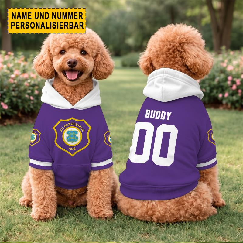 FC Erzgebirge Aue – Hundehoodie Sonderausgabe mit Individueller Name Nummer FC Erzgebirge Aue – Hundehoodie Sonderausgabe mit Individueller Name Nummer
