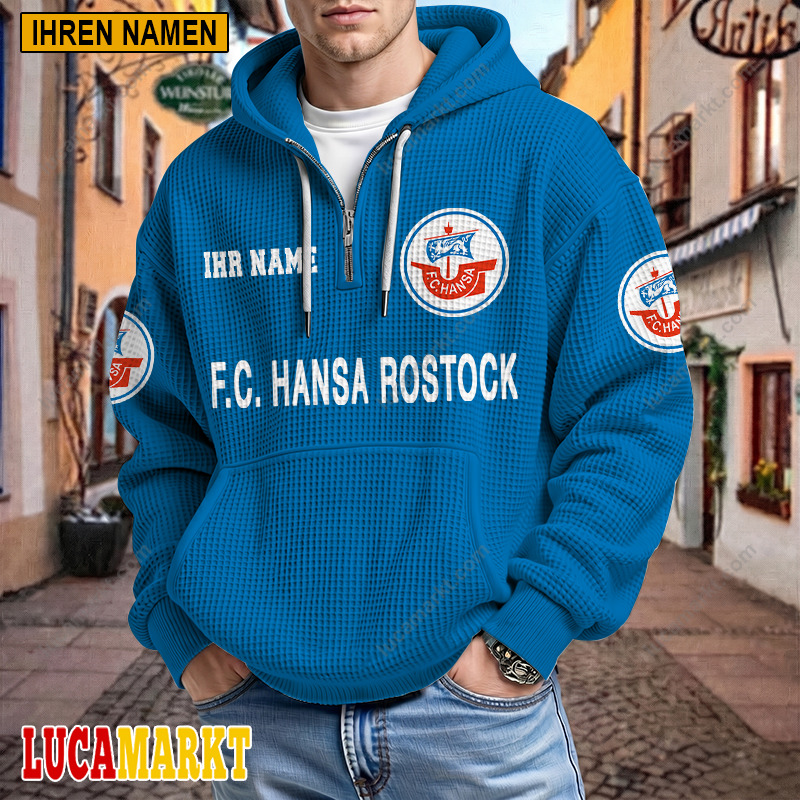 FC Hansa Rostock – Waffel-Hoodie Neue Edition mit Ihrem Namen FC Hansa Rostock – Waffel-Hoodie Neue Edition mit Ihrem Namen