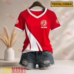 Rot-Weiss Essen - Damen V-Shirt Neue Version mit Ihrem Namen