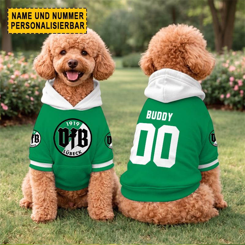 VfB Lübeck – Hundehoodie Sonderausgabe mit Individueller Name Nummer VfB Lübeck – Hundehoodie Sonderausgabe mit Individueller Name Nummer